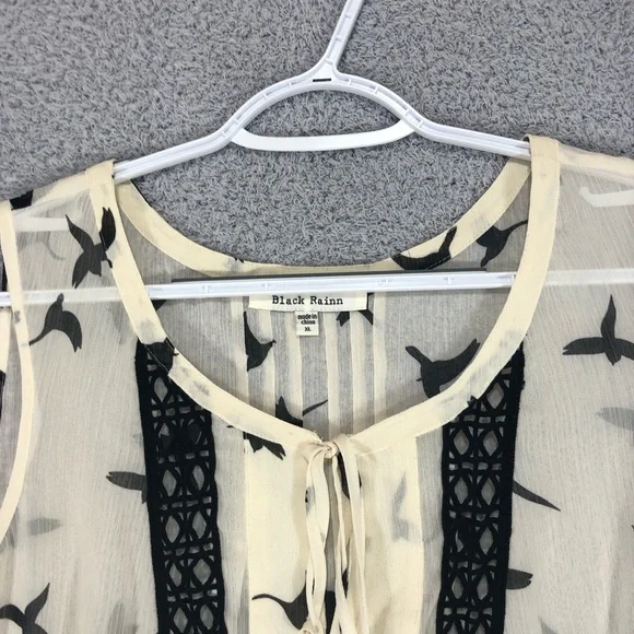 Tank Top Blouse Size XL Bird Print Sheer Lightweight Flowy - Picture 3 of 13